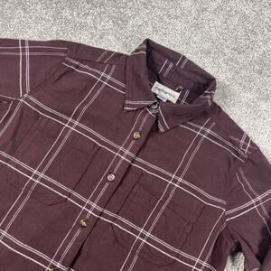 Carhartt Flannel Shirt Womens Small Plaid Button Up Outdoors Fall Purple
